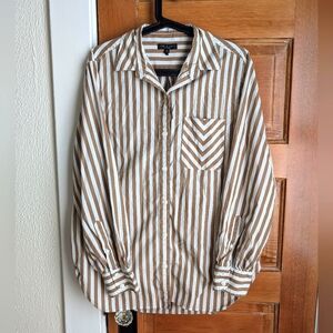 rag & bone Maxine brown and white Stripe Cotton Button-Up office shirt blouse